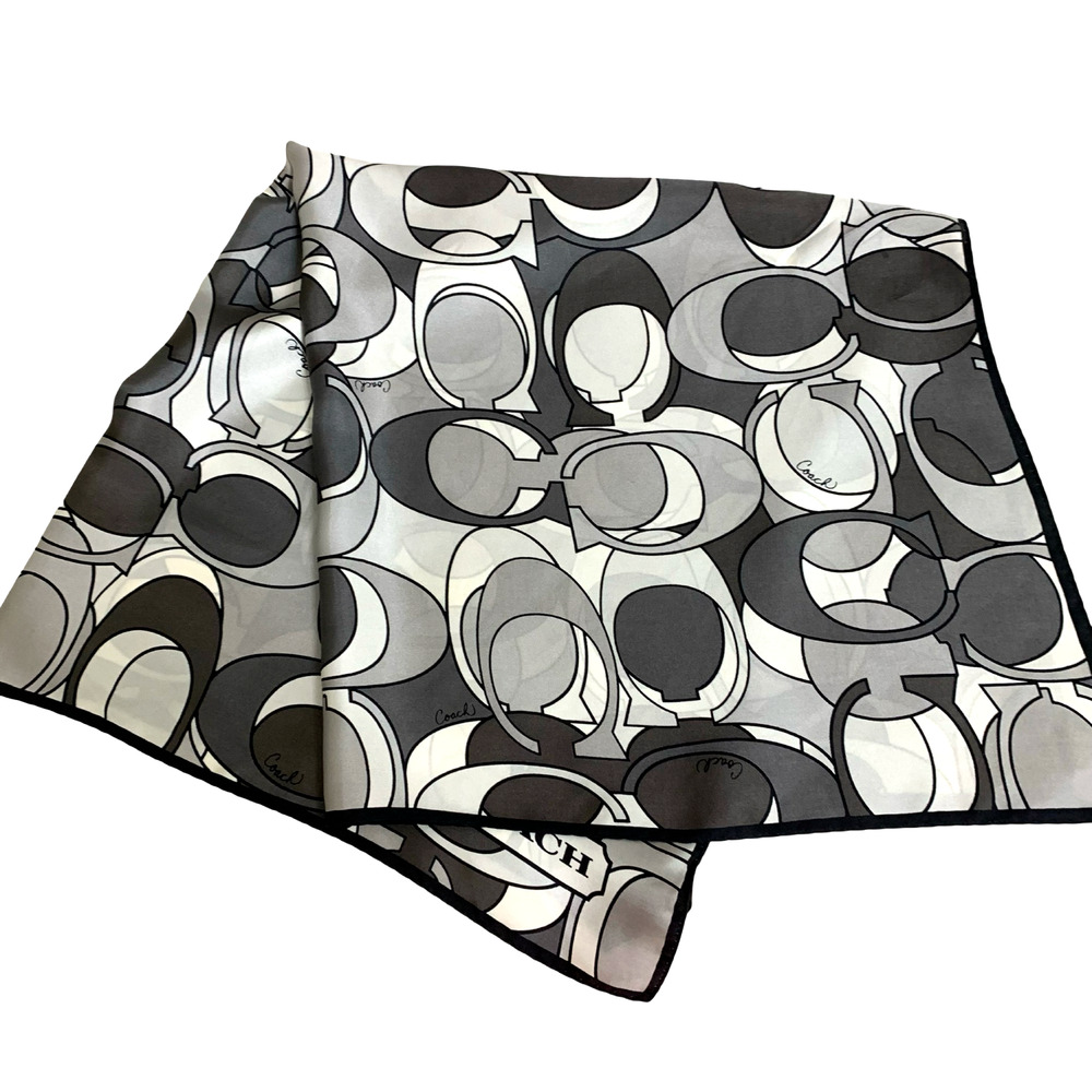 COACH Vintage 27" Square Silk Scarf Tonal Gray OPTIC Signature Pattern - Picture 2 of 10